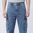 Men's Blue Slim Fit Washed Jeans, Light Blue, small