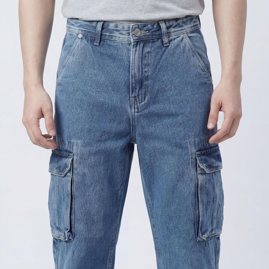 Men's Blue Slim Fit Washed Jeans, Light Blue, large