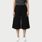 Women's Black Wide Leg Solid Cotton Capri, Black, small