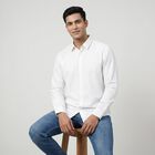 Men's White Cotton Long Sleeve Collar Regular Fit Shirt, ऑफ व्हाइट, small
