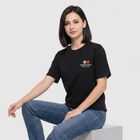 Ladies' Black Cotton Round Neck Regular T-Shirt, काला, small