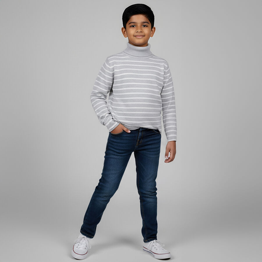Boys Light Grey Turtleneck Striped Pullover, हल्का ग्रे, large image number null