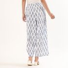 Women's White and Blue Printed Wide-Leg Palazzos, सफ़ेद, small image number null