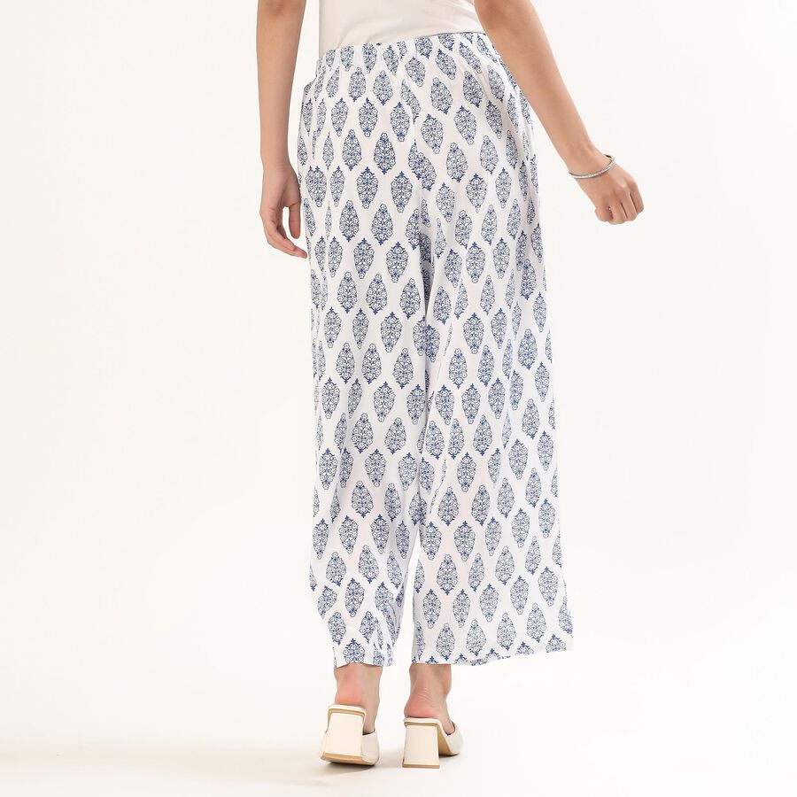Women's White and Blue Printed Wide-Leg Palazzos, सफ़ेद, large image number null