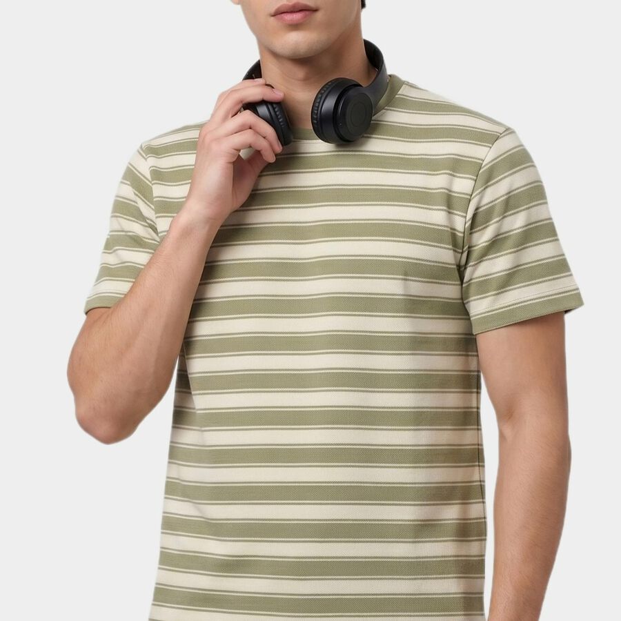 Men's Green Round Neck Regular T-Shirt, हल्का हरा, large