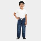 Boys' Navy Blue Relaxed Fit Cargo Style Jeans, गहरा नीला, small