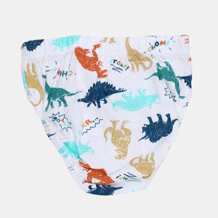 Boys' White Regular Fit Printed Briefs, सफ़ेद, large
