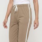 Women's Beige Straight Fit Side-Striped Track Pants, गहरा पीला, small
