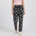 Women's Dark Grey Straight Fit Teddy Printed Lounge Pyjama, गहरा ग्रे, small