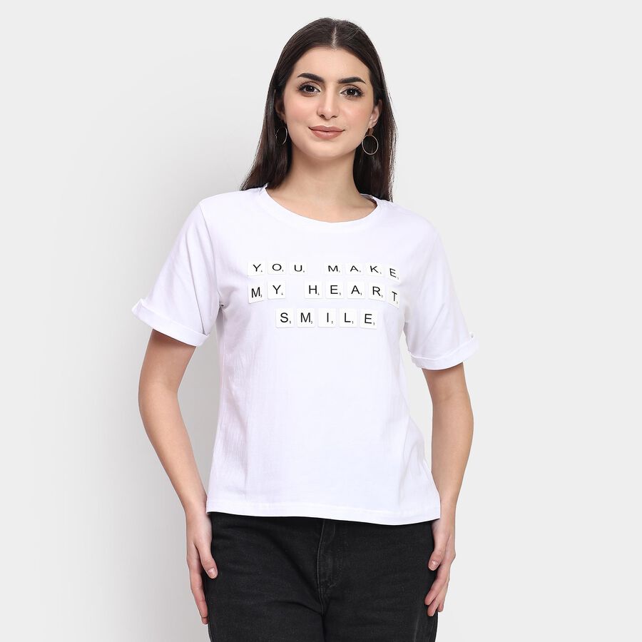 Ladies' Round Neck T-Shirt , सफ़ेद, large image number null
