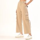 Women's Beige Wide Leg Cargo Jeans, Off White, small