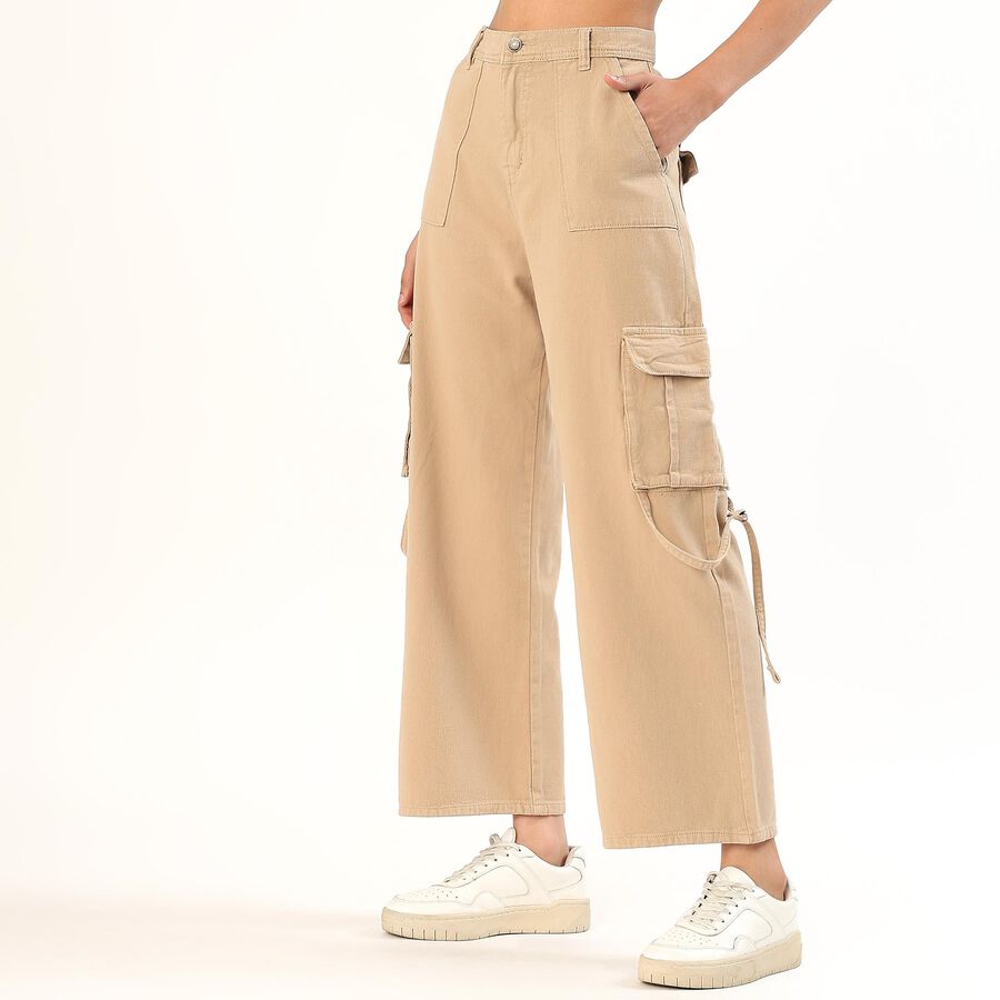 Women's Beige Wide Leg Cargo Jeans, Off White, large