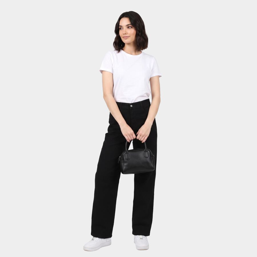 Women's Black Straight Fit Solid Jeans, काला, large