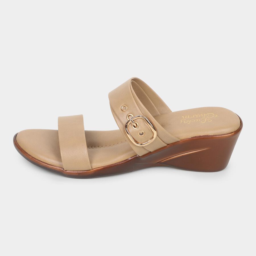 Women's Light Beige Buckle Strap Wedge Sandals, Beige, large image number null