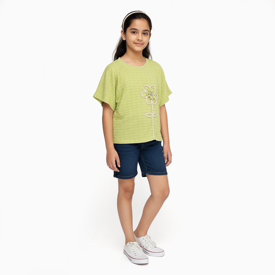 Girls Light Sage Green Round Neck Casual T-Shirt, हल्का हरा, large