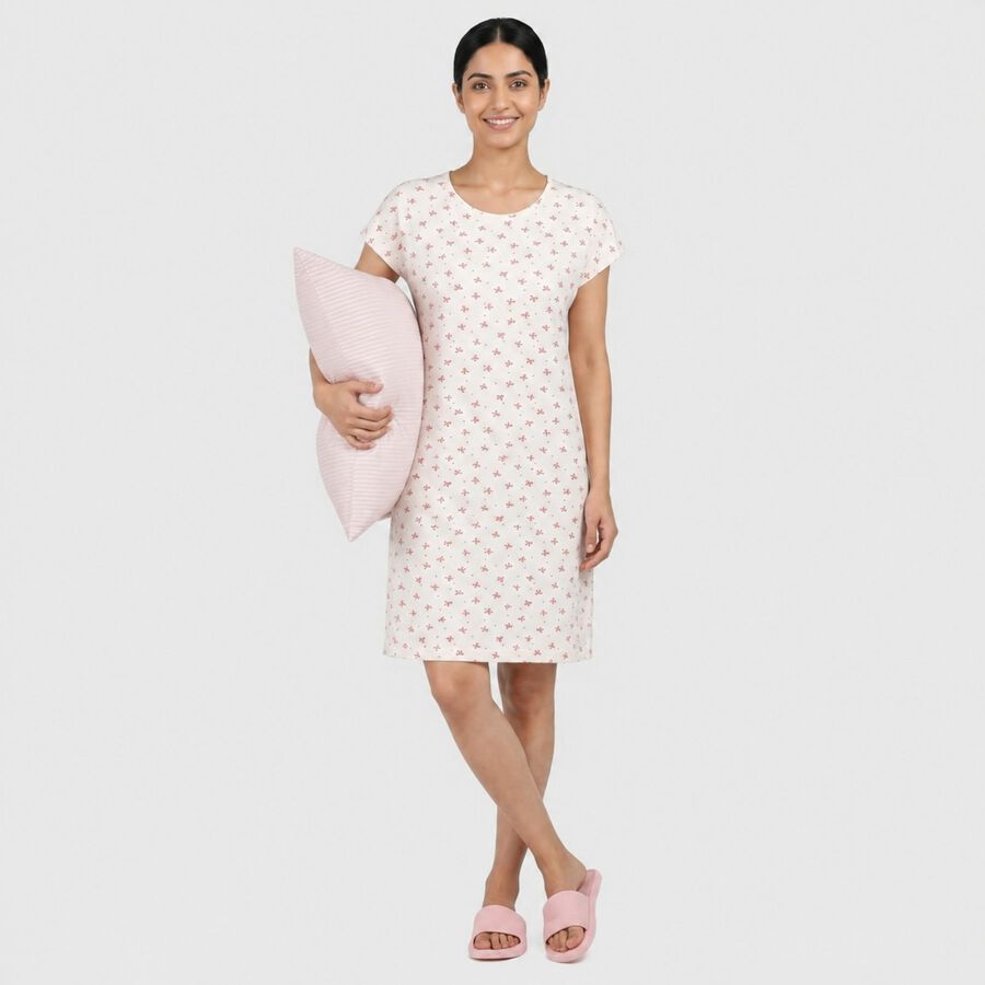 Women's White Minimalist Nighty, ऑफ व्हाइट, large