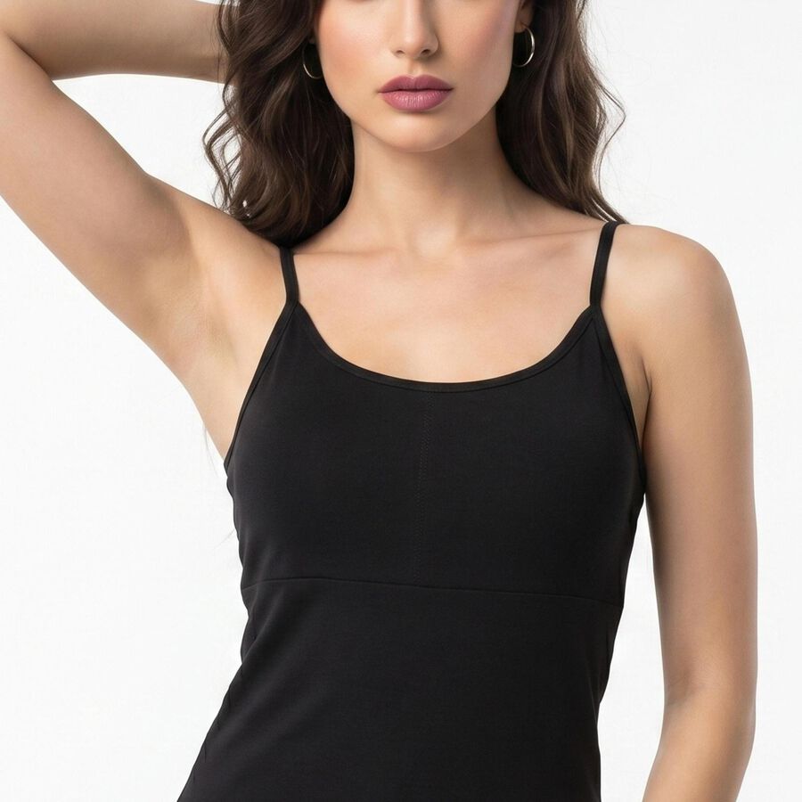 Women's Black Cotton Blend Scoop Neck Camisole Slip, काला, large