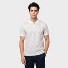 Men's White Cotton Polo Neck Printed T-Shirt, White, small