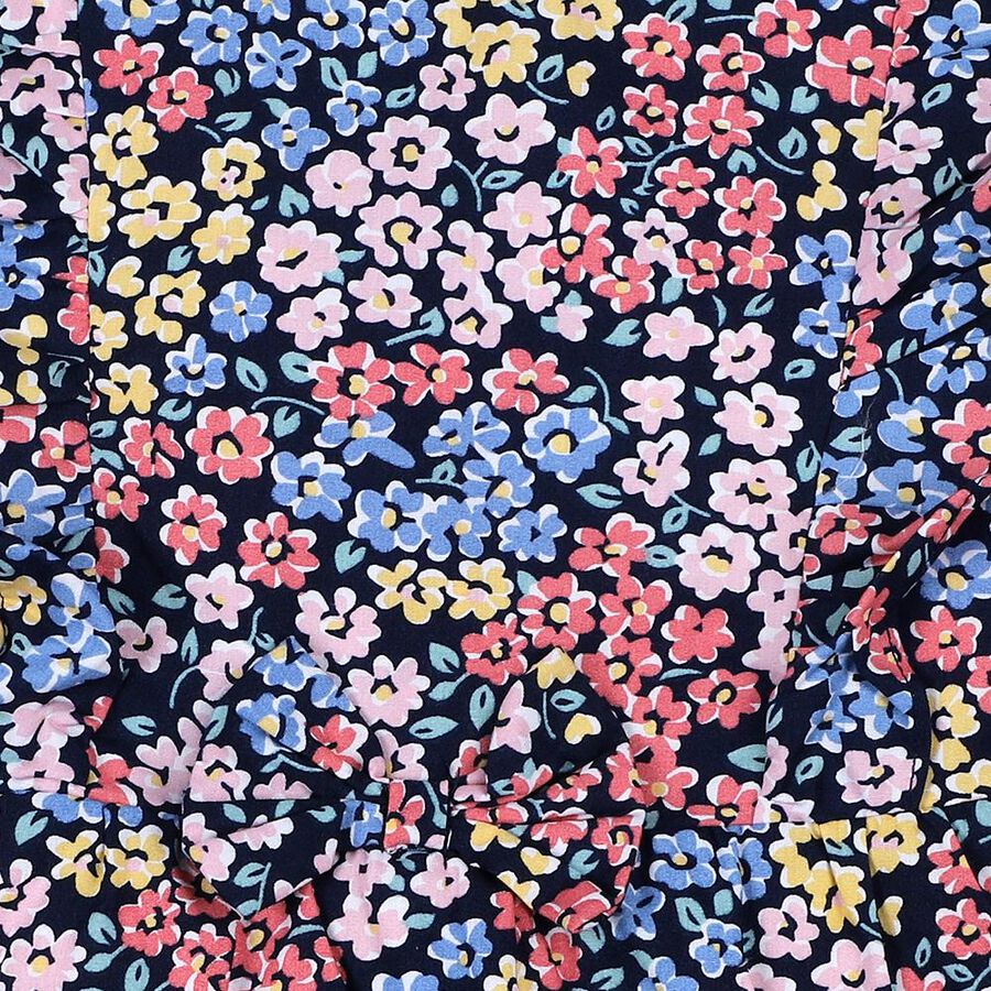 Girls' Navy Blue Floral Printed Sleeveless Frock, नेवी ब्लू, large