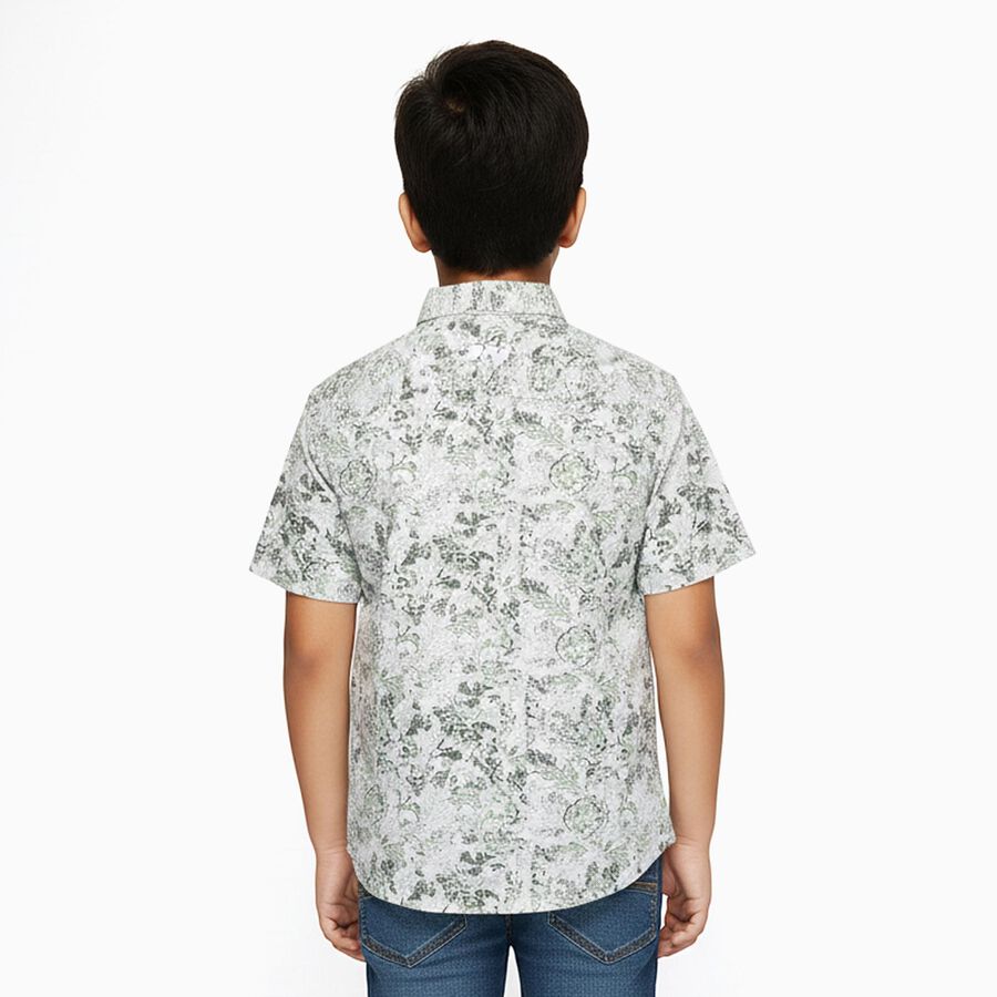 Boys Light Sage Green and White Cotton Half Sleeve Classic Collar Casual Shirt, Light Green, large image number null