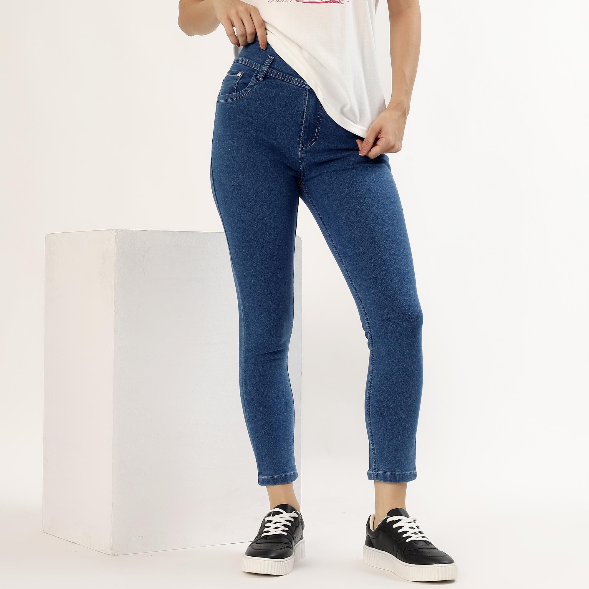 Wavelength Women's Deep Steel Blue High-Rise Skinny Fit