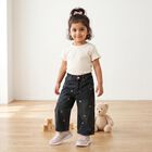 Girls' Black Wide Leg Star Printed Jeans, Black, small
