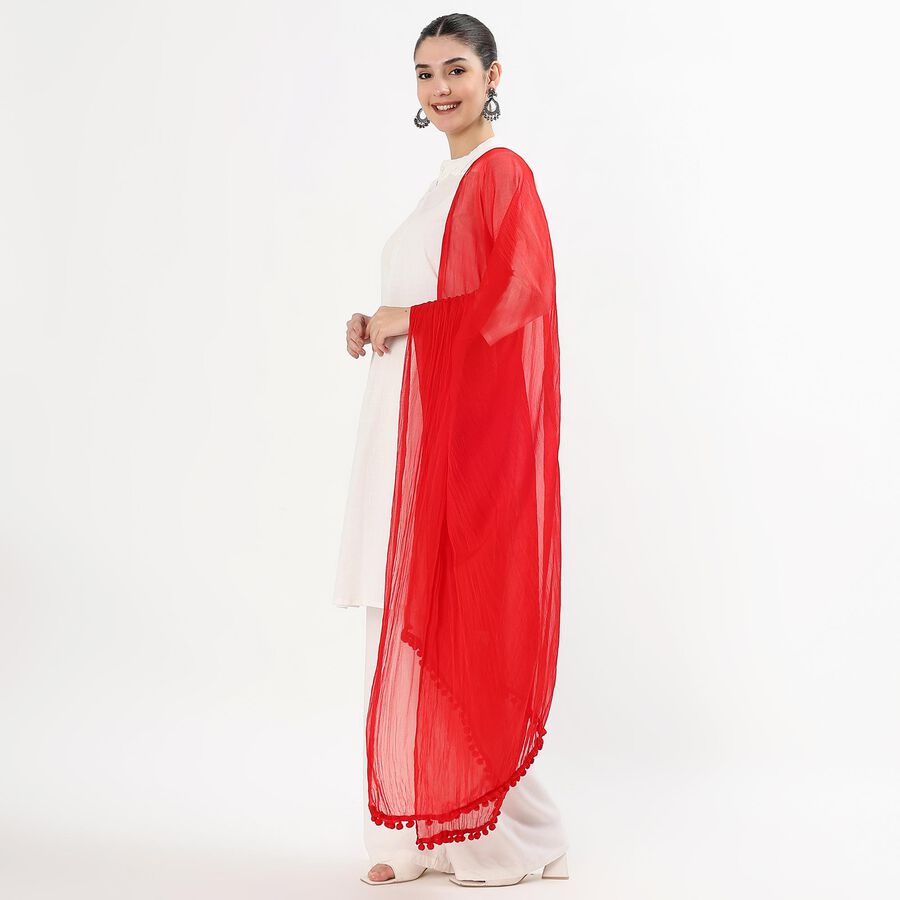 Women's Vibrant Red Net Crinkled Dupatta, Red, large image number null