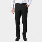 Men's Navy Blue Slim Fit Flat-Front Formal Trousers, Navy Blue, small