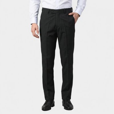 Men's Navy Blue Slim Fit Flat-Front Formal Trousers