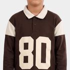 Boys' Brown Polo Neck Graphic Sweatshirt, Brown, small