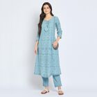 Ladies' 100% Cotton Kurta Pyjama Set, Mid Blue, small image number null