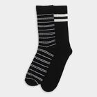 Men's Jet Black Regular Fit Striped Ankle-Length Socks Pack of 2, Black, small