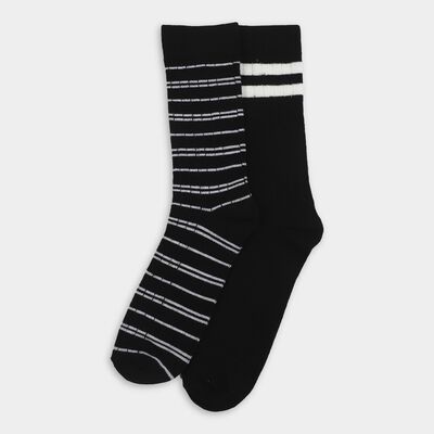 Men's Jet Black Regular Fit Striped Ankle-Length Socks Pack of 2