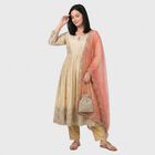 Women's Cream Keyhole Neck Embroidered Anarkali Ethnic Set, ऑफ व्हाइट, small