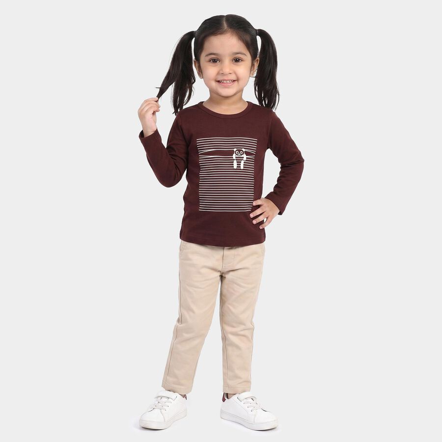 Girls Wine Cotton Round Neck Regular Top, वाइन, large