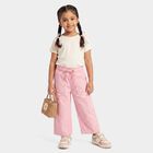 Girls Pink Cargo Fit Embroidered Jeans, हल्का गुलाबी, small