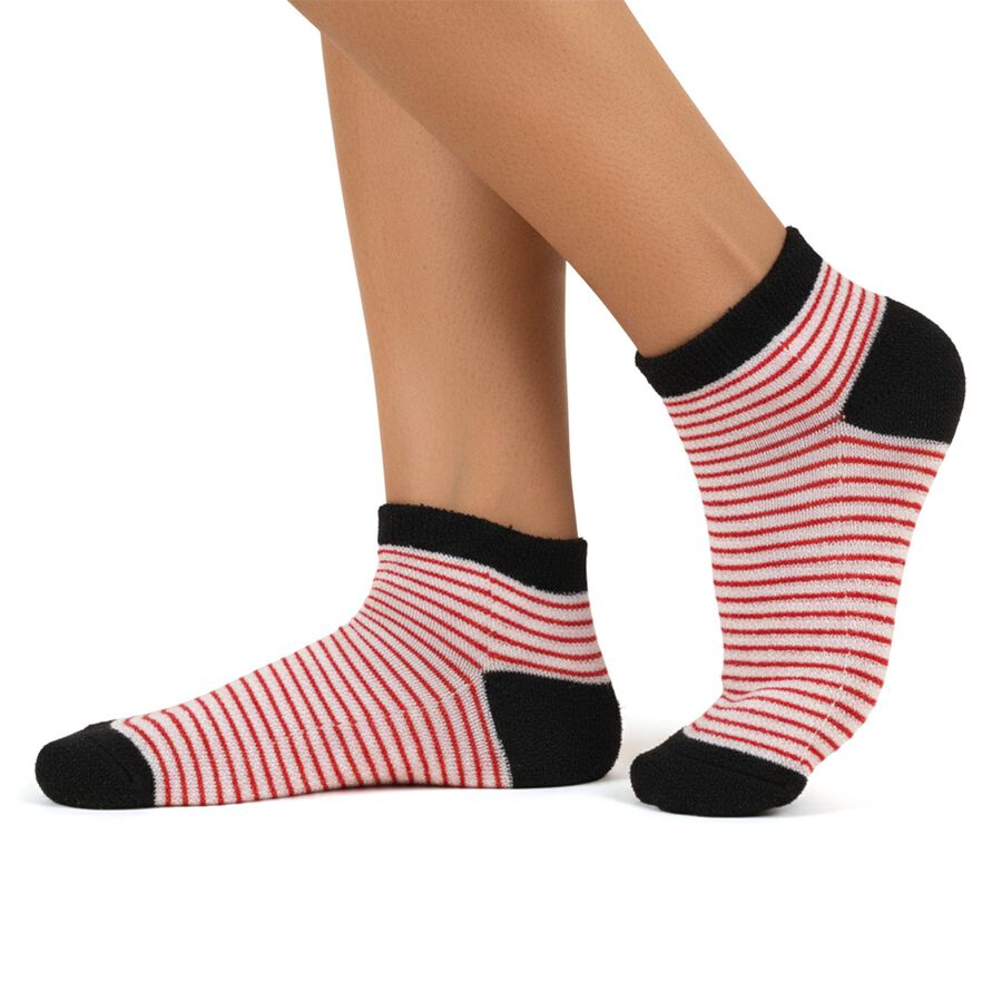 Women's Bright Red and White Ankle Length Striped Socks, Red, large image number null