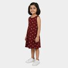 Girls' Wine A-Line Bunny Printed Sleeveless Frock, Wine, small