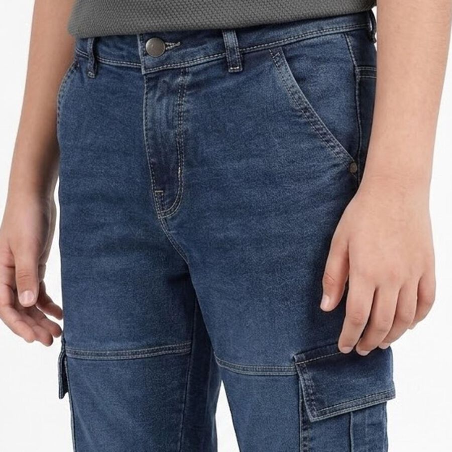 Boys Blue Straight Fit Cargo Jeans, Mid Blue, large