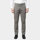 Men's Light Grey Slim Fit Flat-Front Casual Trousers, Light Grey, small
