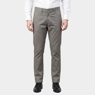 Men's Light Grey Slim Fit Flat-Front Casual Trousers