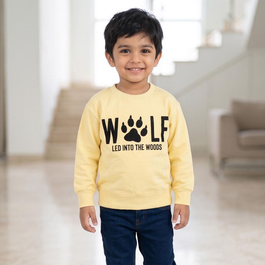 Boys' Yellow Crew Neck Pullover Sweatshirt, पीला, large