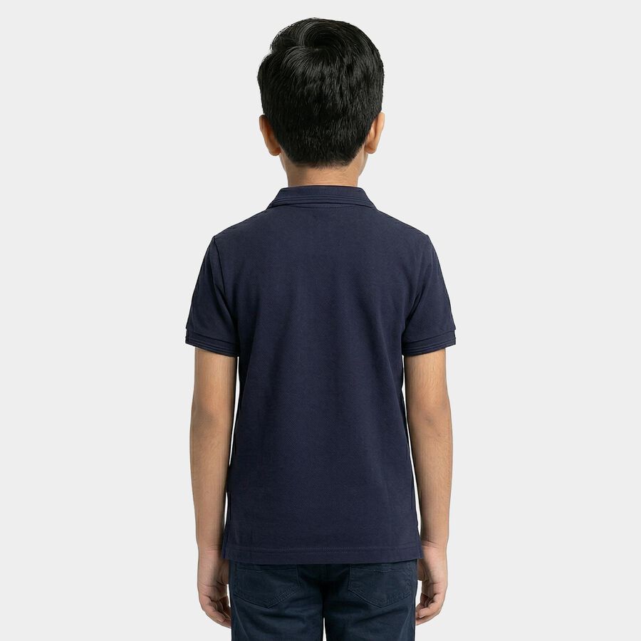 Boys Navy Blue Round Neck Casual Half Sleeve T-Shirt, नेवी ब्लू, large