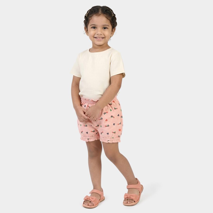 Girls Peach Regular Fit Printed Bloomers, पीच, large