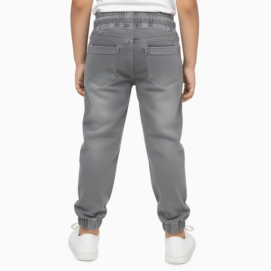 Girls' Muted Grey Jogger Fit Embroidered Jeans, हल्का ग्रे, large image number null