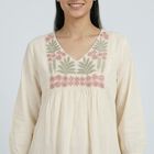 Women's Off-White Cotton Round Neck Solid Kurti, ऑफ व्हाइट, small