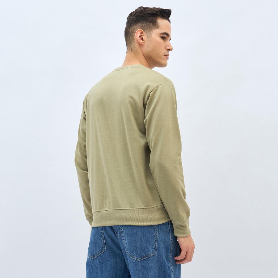 Men's Light Olive Green Crew Neck Casual Sweatshirt, हल्का हरा, large image number null
