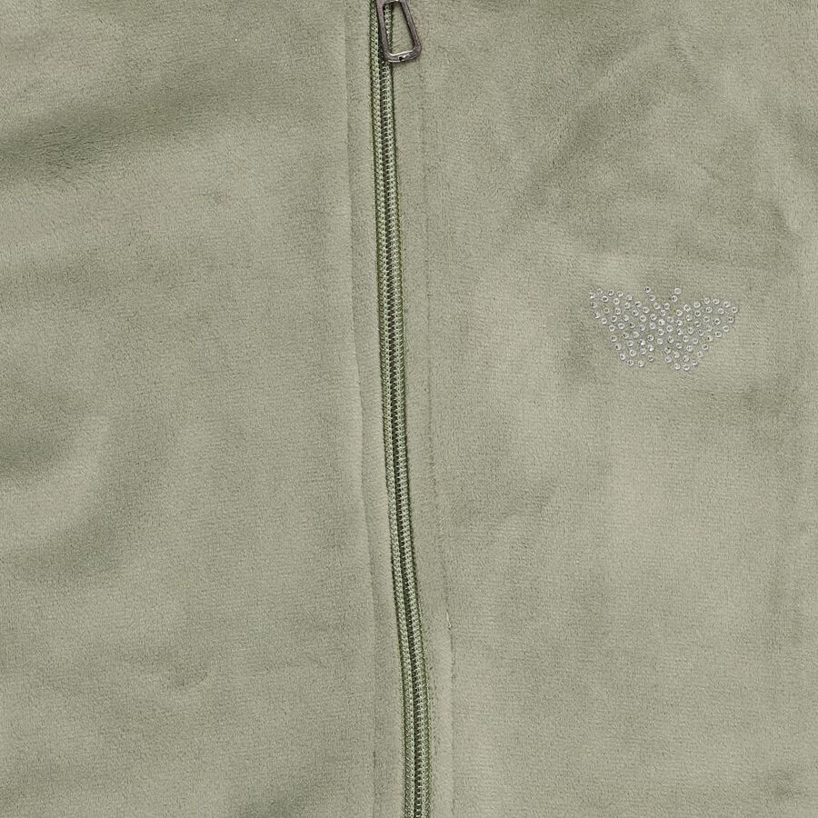 Girls Muted Sage Green Zip-Up Hoodie Casual Hipster Set, Light Green, large image number null