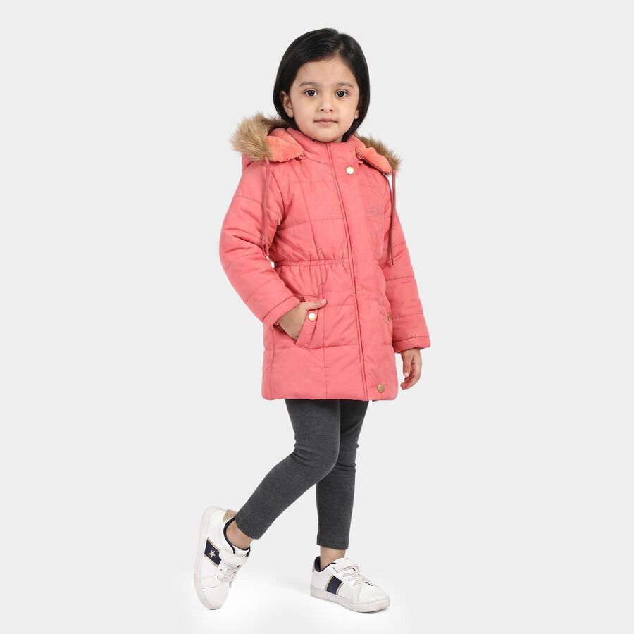 Girls' Pink Hooded Puffer Jacket, गुलाबी, large