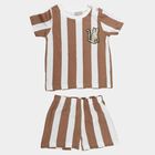 Infants' Beige 100% Cotton Round Neck Striped Baba Suit, Beige, small